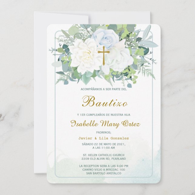 Invitación de Bautizo Y Primer Añito Invitation (Front)