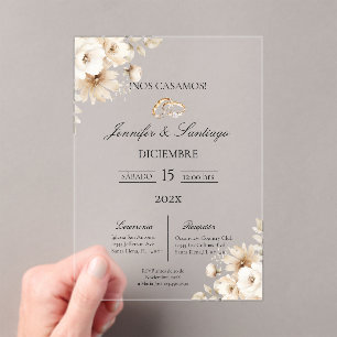 Invitación de boda con flor blanca acrylic invitations