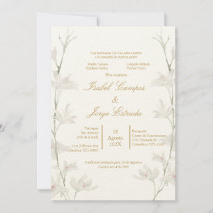 Invitación de boda con flor blanca colour beige invitation