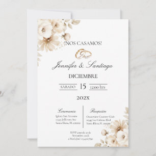 Invitación de boda con flor blanca invitation