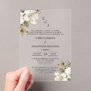 invitación de boda con flores blancas acrylic invitations