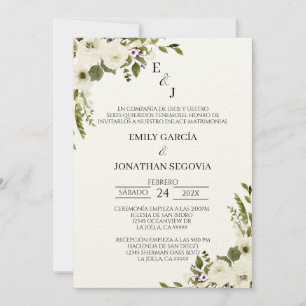 invitación de boda con flores blancas invitation