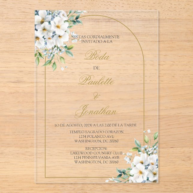 Invitacion de boda con ramo blanco acrylic invitations (Front)