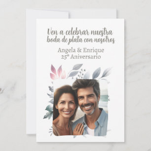 Invitación de boda de plata de 25 años con foto invitation