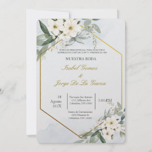 Invitacion de boda en espanol con flor blanca invitation