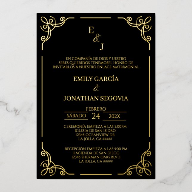 Invitación de boda negro y oro gold foil  (Front)