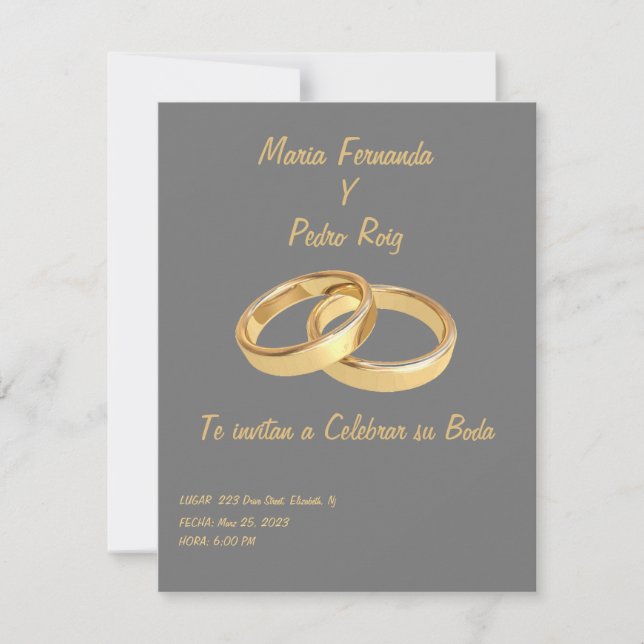 Invitacion de bodas simple con anillos announcement (Front)