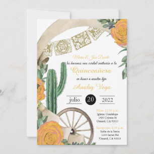 Invitación de Charro Huapango Quinceanera, Yellow Invitation