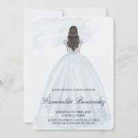 Invitación de quinceañera con vestido azul claro