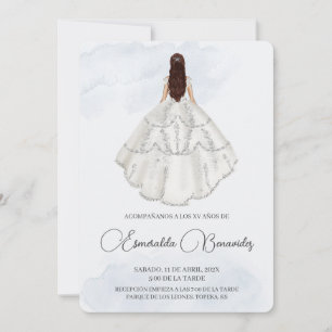 Invitación de quinceañera con vestido blanco invitation