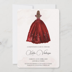Invitación de quinceañera con vestido rojo invitation