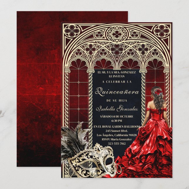 Invitación de Quinceañera Gótica de Mascarada Invitation (Front/Back)
