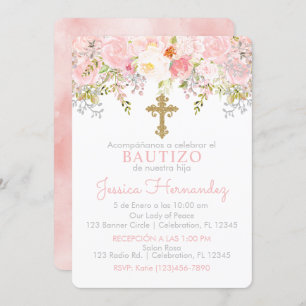 Invitación de Rosas para Bautizo de niña Invitation