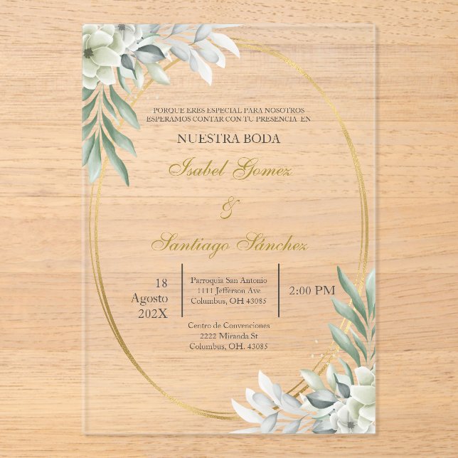 Invitación en Español para  boda Acrylic Invitations (Front)