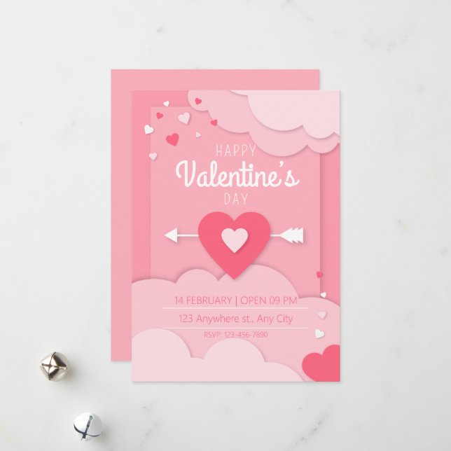 Invitación Fiesta El día de San Valentín Corazones Holiday Card (Front/Back In Situ)