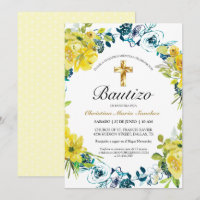 Invitación floral amarilla linda del bautismo