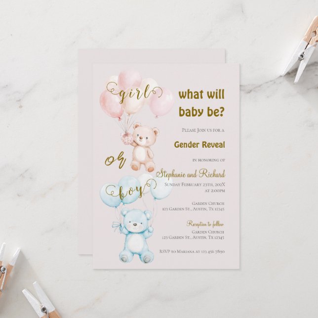 Invitación Gender Reveal Invitation (Front/Back In Situ)