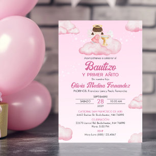 Invitacion Girl Angel Baptism and First Birthday Invitation