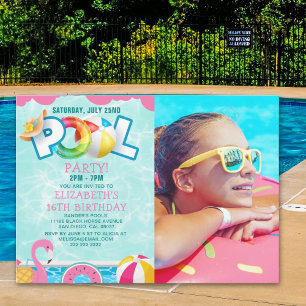 Invitación Girls Pool Party Birthday – Pink & Teal Invitation