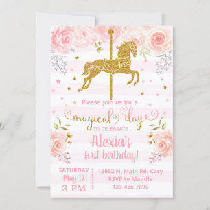 Invitación Gold carousel horse birthday invitatio Invitation