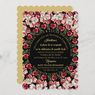 Invitación Matrimonio/Boda Floral Rosa-Rubor Negro Invitation