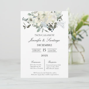 Invitación minimalista con flor blanca para boda  invitation