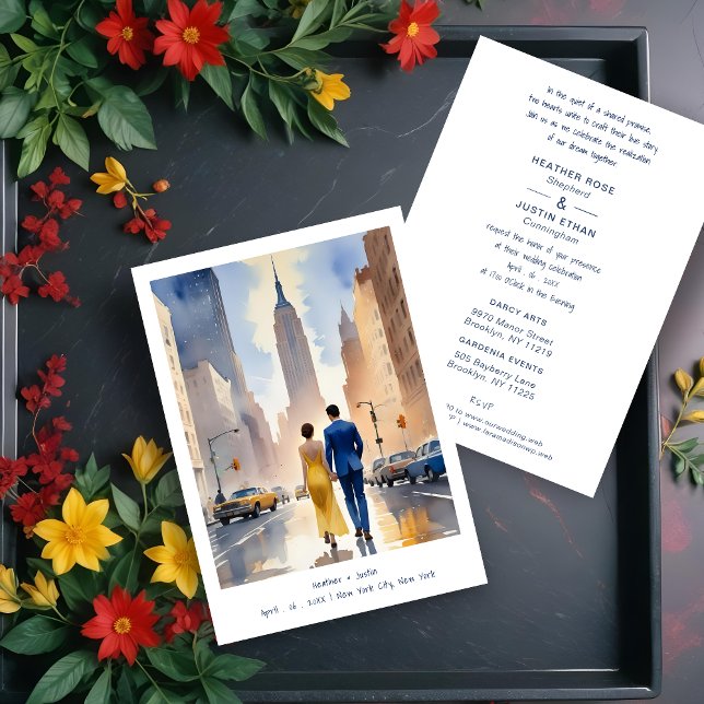 Invitación NY Iconic Building Colorful Cityscape Invitation (New YorK Iconic Building Colorful Cityscape Wedding Couple Illustration Invitations Cards.)