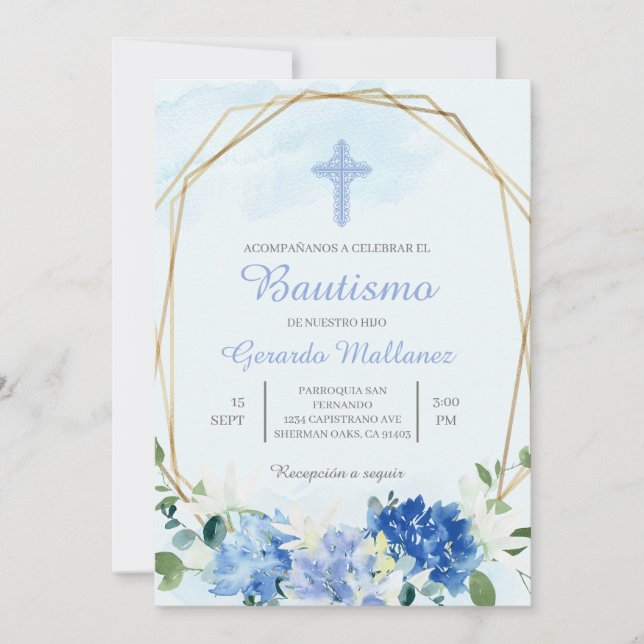 Invitación para bautismo con cruz para niño invitation (Front)