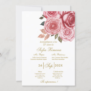 Invitación para xv años con flor rosa  invitation