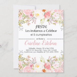 Invitación pink blush floral flowers girl niña. invitation