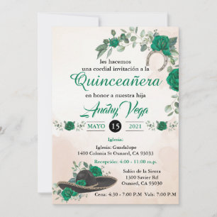 Invitación Quinceañera  Charra Emerald green  Invitation