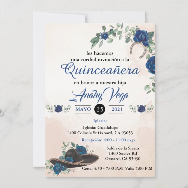 Invitación QUINCEANERA Mariachi Charra Rustic Blue Invitation (Front)