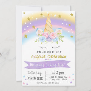 Invitación Unicorn birthday invitation, girl invi Invitation