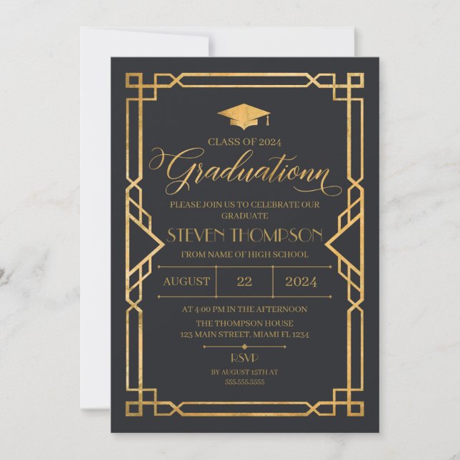 Invitación Vintage Art Deco Graduation Invitation (Front)