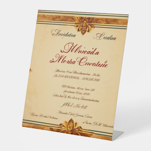 Invitación Web para una Boda Elegante en Mérida, Y Pedestal Sign (Front)
