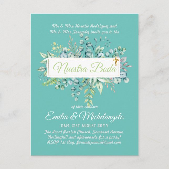 Invitaciones De Boda Baratas HOJAS Modernas Postcard (Front)