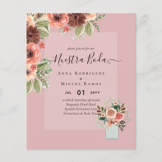 Invitaciones de Boda Pink Floral Wedding BUDGET Flyer (Front)