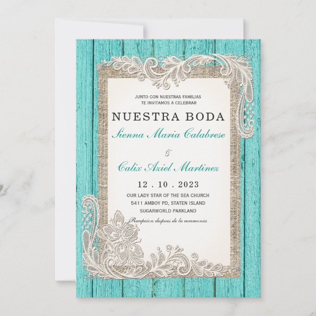 Invitaciones de Boda Rústicas Turquesa Invitation (Front)