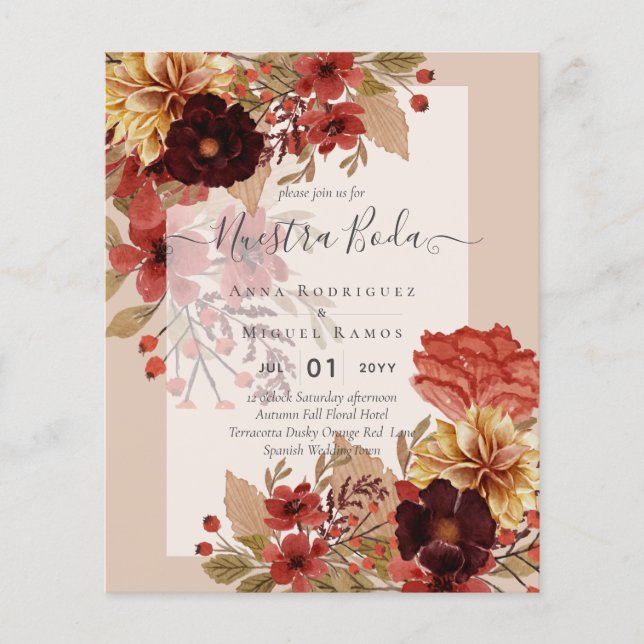 Invitaciones de Boda, Spanish Wedding Budget Fall Flyer (Front)