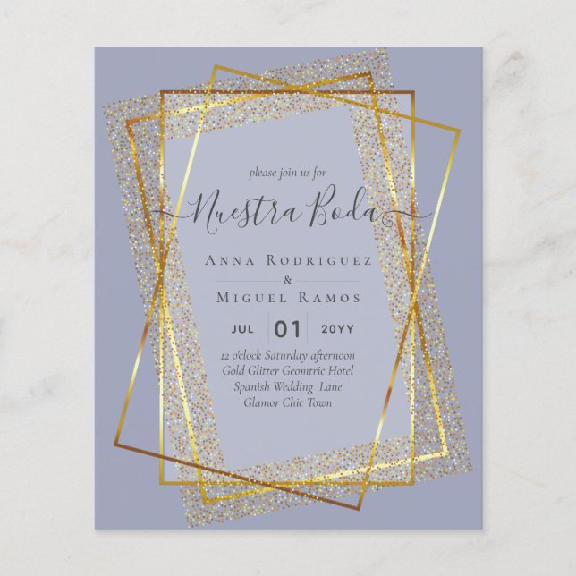 Invitaciones de Boda, Spanish Wedding GOLD Budget (Front)