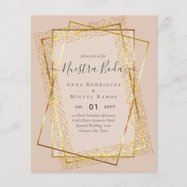 Invitaciones de Boda, Spanish Wedding GOLD Budget Flyer (Front)