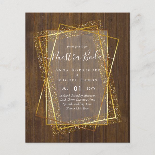 Invitaciones de Boda, Spanish Wedding GOLD Budget Flyer (Front)