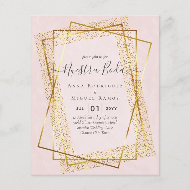 Invitaciones de Boda, Spanish Wedding GOLD Budget Flyer (Front)