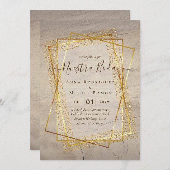 Invitaciones de Boda, Spanish Wedding GOLD Budget Invitation (Front/Back)