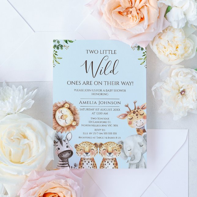 Invitation (Boy Twins Safari Wild Ones Baby Shower Invitation, Two little Wild Ones Baby Shower Invite Twins)