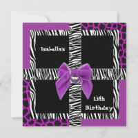 Invitation 13th Teen Birthday Wild Purple Animal