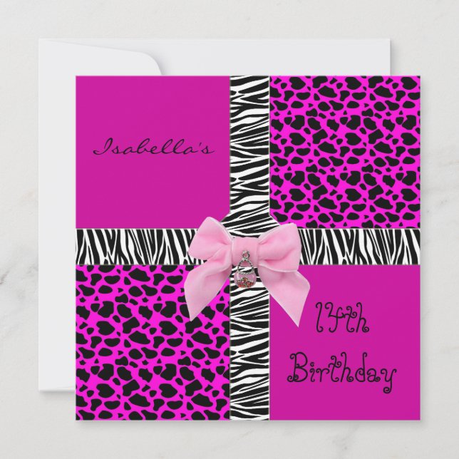 Invitation 14th Teen Birthday Wild Pink Cow Animal (Front)