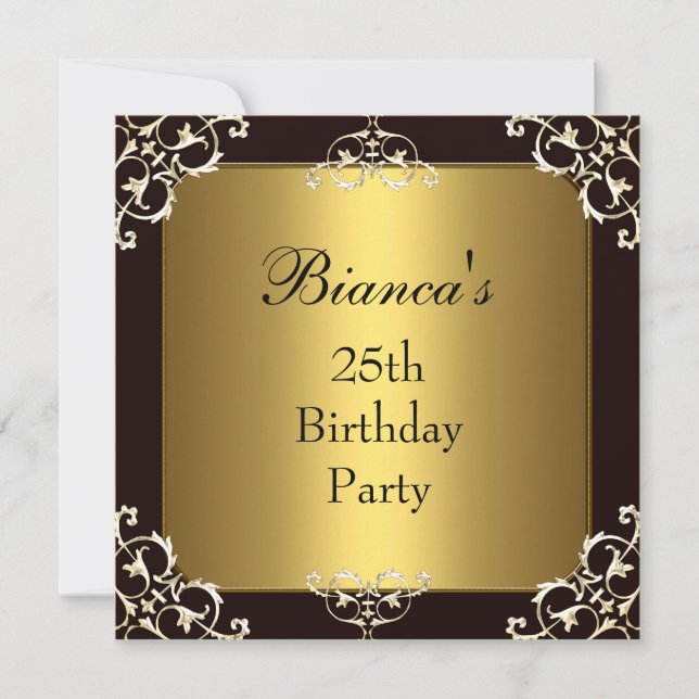 Invitation 25th Birthday Party Black Gold Elite (Front)