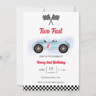 Invitation 2nd Birthday Too Fast, Vintage Race