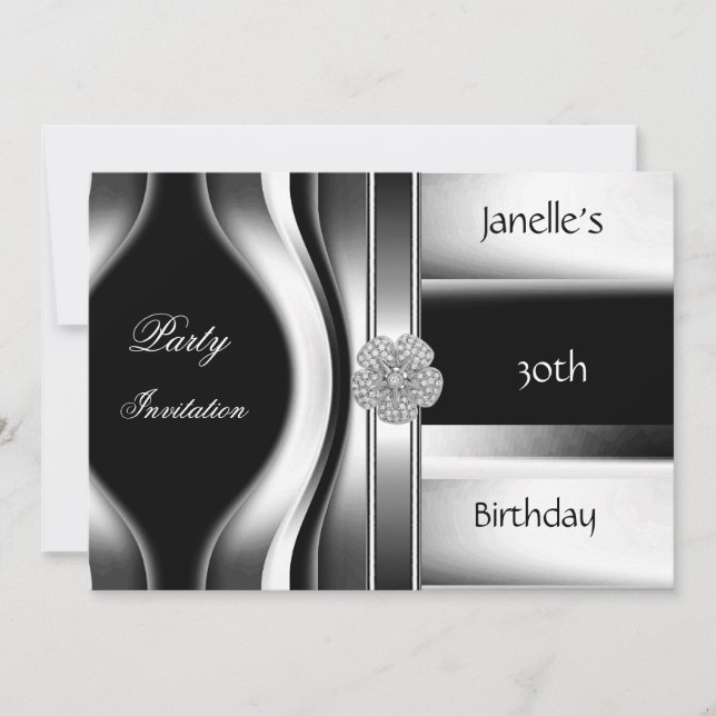 Invitation 30th Birthday Party Silver Black (Front)